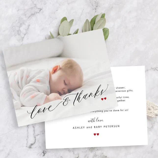 Simple photo love and thanks baby shower thank you card | Zazzle