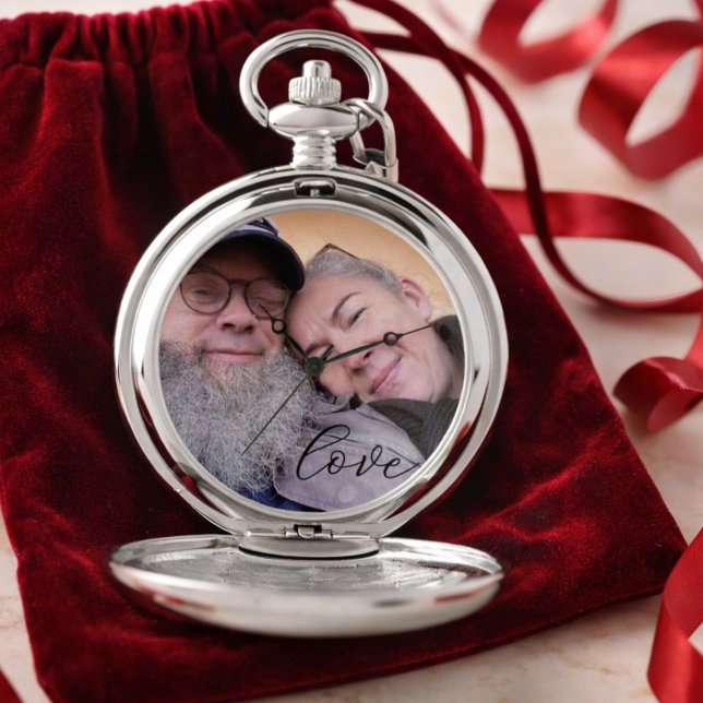 Simple Photo Love Script Gift for Him Pocket Watch (Creator Uploaded)