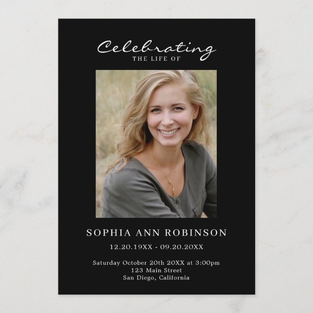 Simple Photo Memorial Order Of Service Black Program (Front)