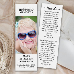 Simple Photo Memorial Poem Funeral Prayer Bookmark