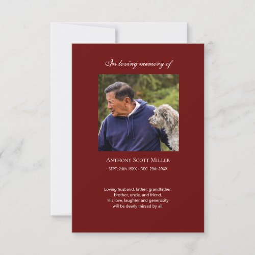 Simple photo memorial prayer card