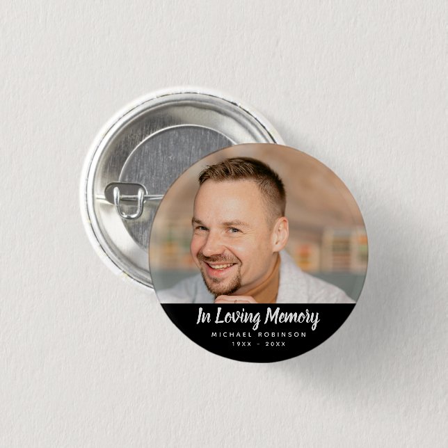 Simple Photo Memorial Tribute Funeral Keepsake Button (Front & Back)