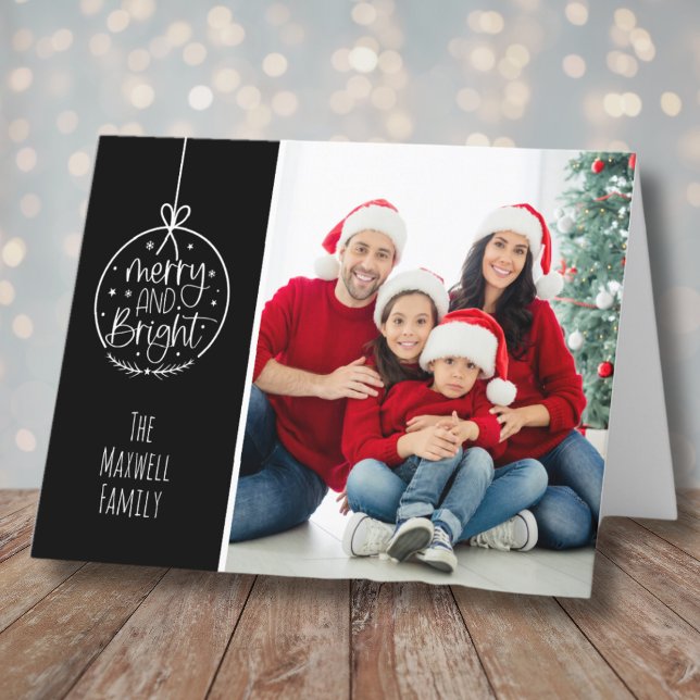 Simple Photo Merry Bright Christmas Holiday Card (Simple Modern Photo Merry Bright Christmas Holiday Card)
