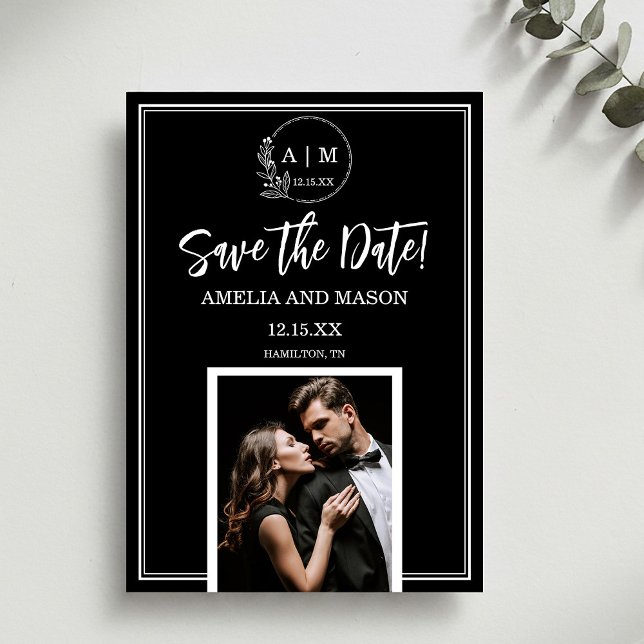 Simple Photo Minimal Monogram Save the Date Card (Simple Photo Minimal Monogram Save the Date Card)