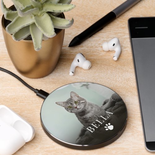 Simple Photo Minimalist Minimal Pet Cat Paw Print  Wireless Charger