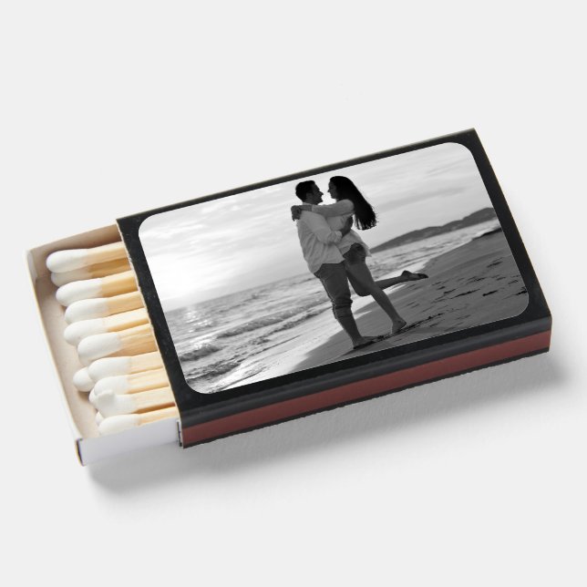 Simple Photo Minimalist Wedding Favor Matchboxes (Front Open)