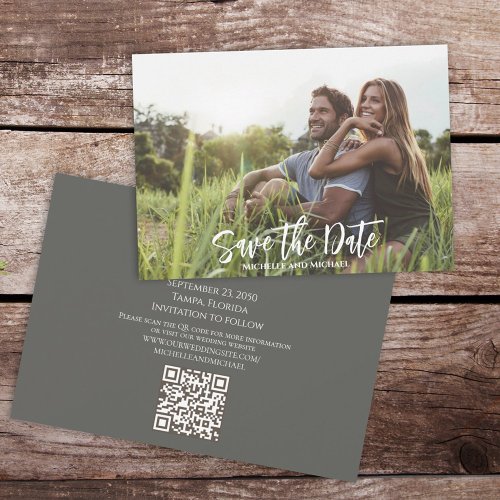 Simple Photo Modern Calligraphy Trendy QR Code Save The Date