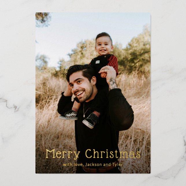 Simple Photo Modern Christmas Foil Holiday Card (Front)