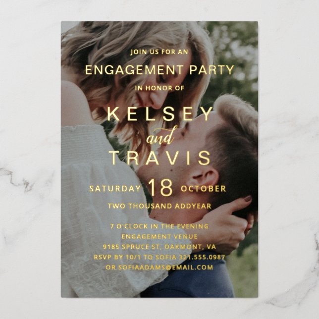 Simple Photo Modern Engagement Party Foil Invitation (Front)