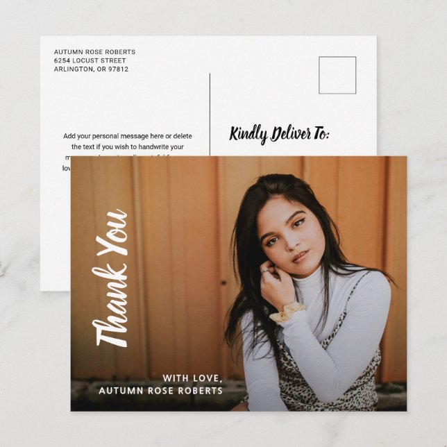 Simple Photo Modern Graduation Thank You Postcard (Front/Back)