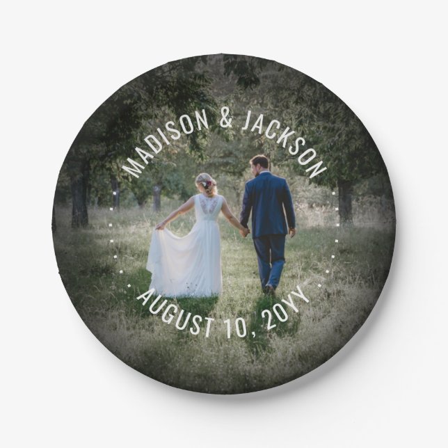 Simple Photo Modern Picture Chic Elegant Wedding Paper Plates (Front)