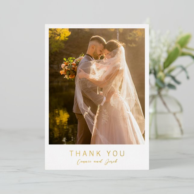 Simple Photo Modern Wedding Foil Thank You Card (Standing Front)
