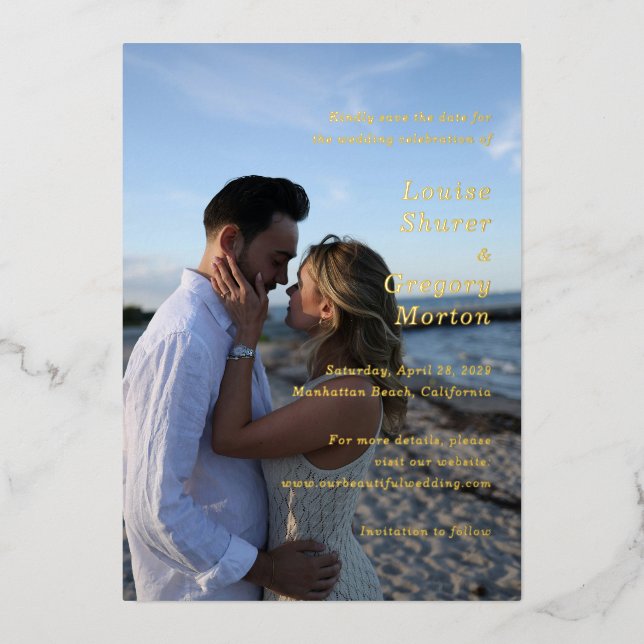 Simple Photo Modern Wedding Save the Date Foil Invitation (Front)