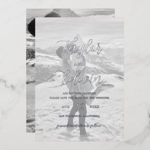 Simple Photo Modern Wedding Save The Date Silver Foil Invitation