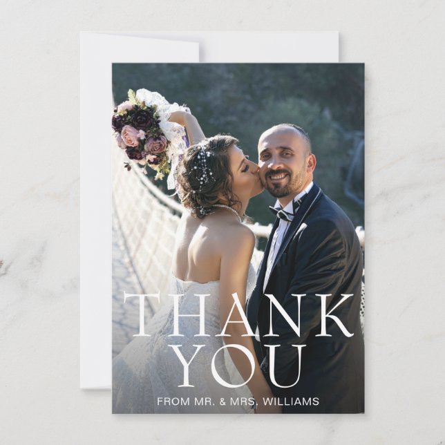Simple Photo Modern Wedding Thank You Card (Front)