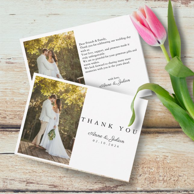 Simple Photo Modern Wedding W Note Landscape Thank You Card (Creator Uploaded)
