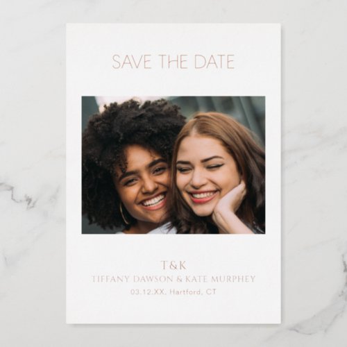 Simple Photo Monogram Modern Wedding Save the Date Foil Invitation
