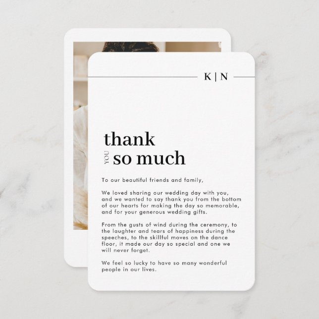 Simple Photo Monogram Rounded Wedding  Thank You Card (Front/Back)