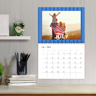 Simple Photo Months Colorful Whimsical Stripes Calendar