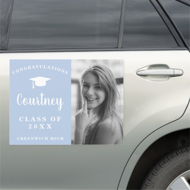 Simple Photo Mortar Board Modern Graduation Car Magnet (In Situ)