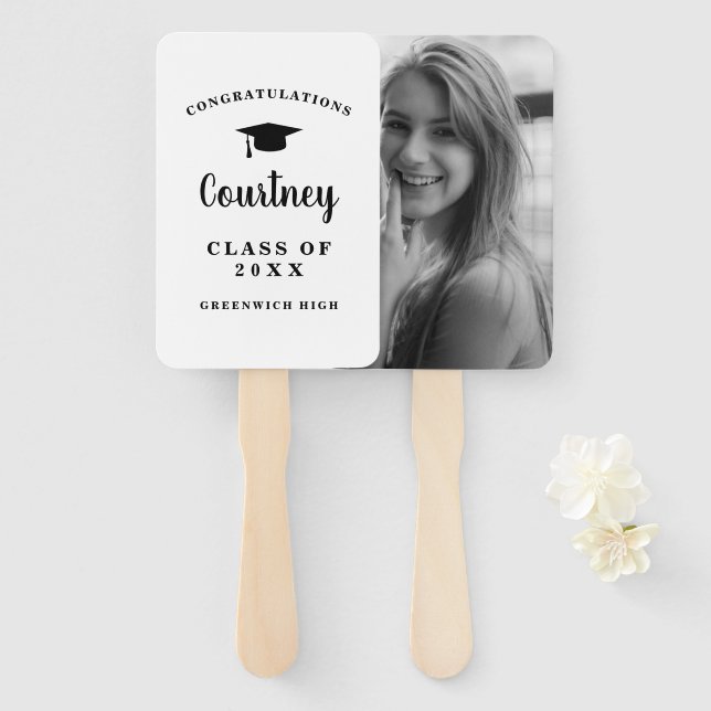 Simple Photo Mortar Board Modern Graduation Hand Fan (Front and Back)