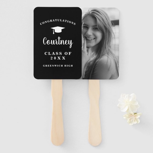 Simple Photo Mortar Board Modern Graduation Hand Fan (Front and Back)