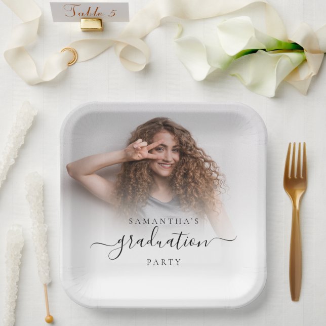 Simple Photo Name Script Graduation 2024 Party Paper Plates (Wedding)