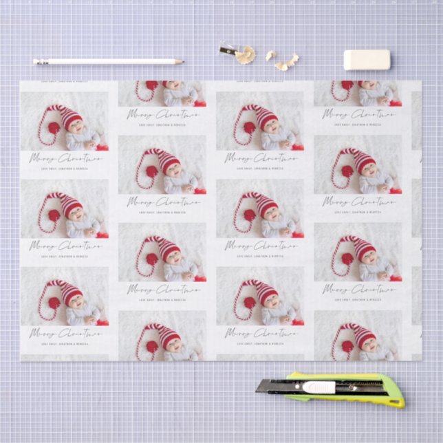 Simple Photo Name Script Pattern Merry Christmas Tissue Paper (Craft)