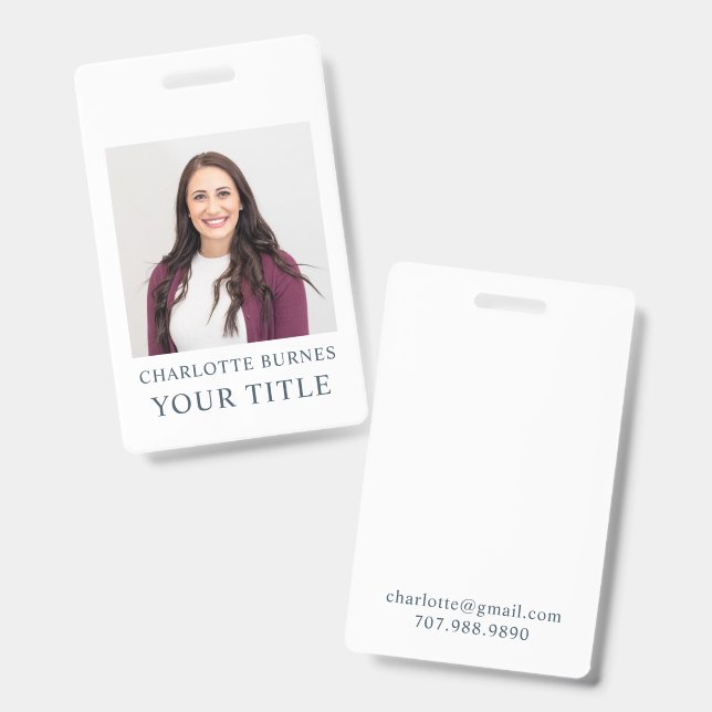 Simple Photo Name Title Badge (Front & Back)