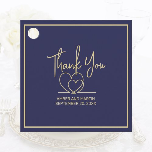 Simple Photo Navy Blue Gold Heart Guest Thank You Favor Tags