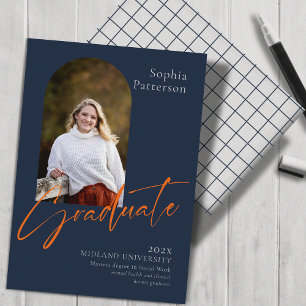 Simple Photo Navy Orange College Announcement