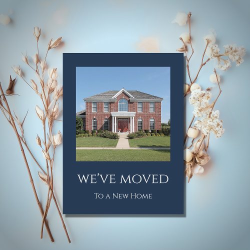 Simple Photo New Home Navy Blue  Announcement Postcard