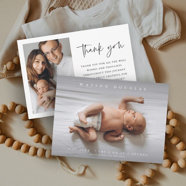 Simple Photo Newborn Baby Photo Birth Thank You Card (Simple minimalist newborn baby photo thank you card.)