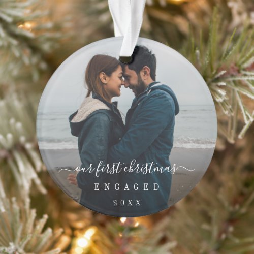Simple Photo Our First Christmas Engaged Ornament