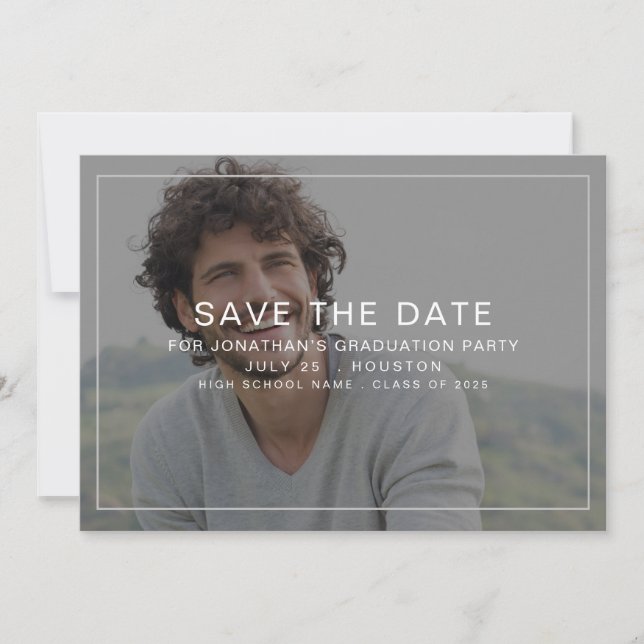 Simple Photo Overlay Border Graduation Save The Date (Front)