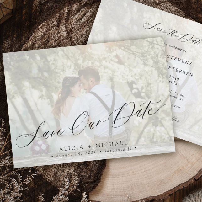 Simple photo overlay elegant script wedding save the date (Creator Uploaded)