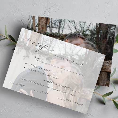 Simple photo overlay meal option wedding RSVP card