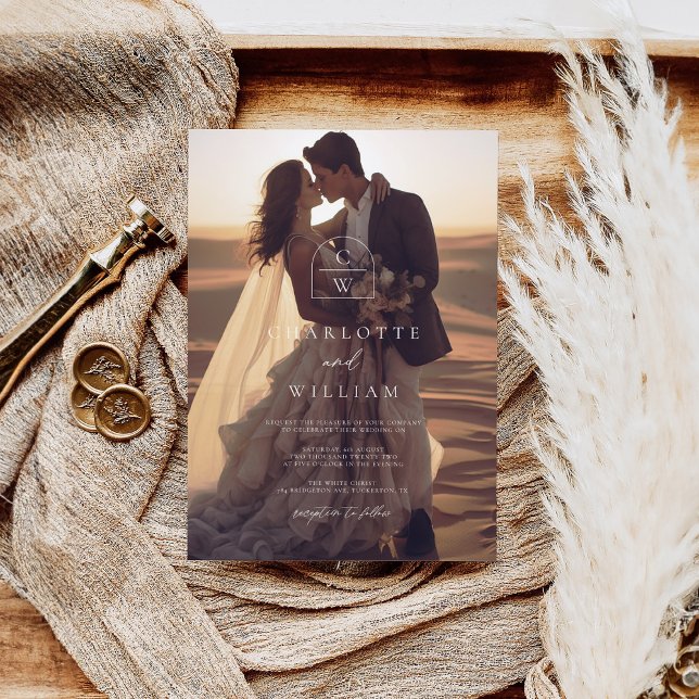Simple Photo Overlay Monogram Wedding Invitation (Creator Uploaded)