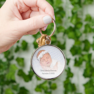 Simple Photo Overlay Name Date Birth Announcement Keychain