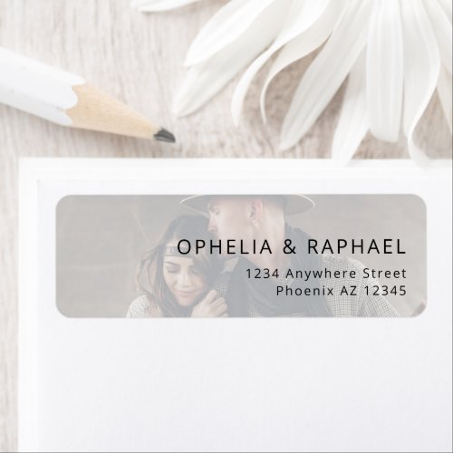 Simple Photo Overlay Names Return Address Wedding  Label