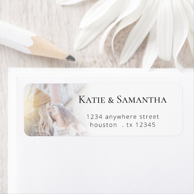 Simple Photo Overlay Return Name Address Wedding  Label (Insitu)