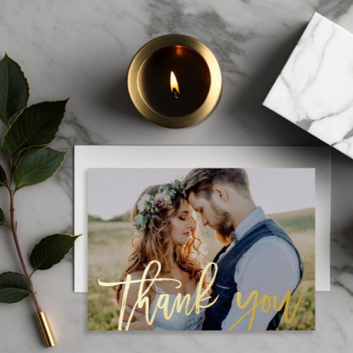 Simple Photo Overlay Wedding Foil Thank You Card