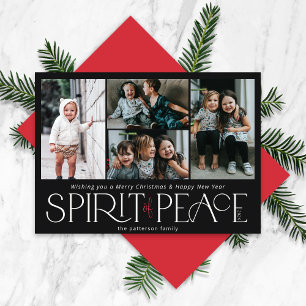 Simple Photo Peace Black Red Holiday Card