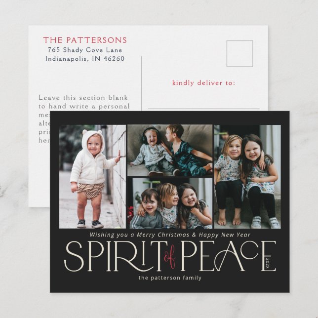 Simple Photo Peace Black Red Holiday Postcard (Front/Back)