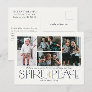 Simple Photo Peace Navy Gold Holiday Postcard