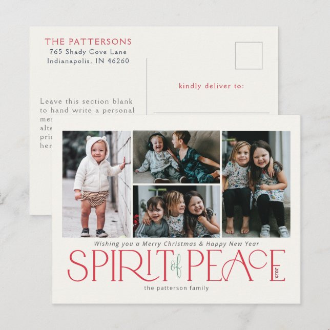 Simple Photo Peace Red Green Holiday Postcard (Front/Back)