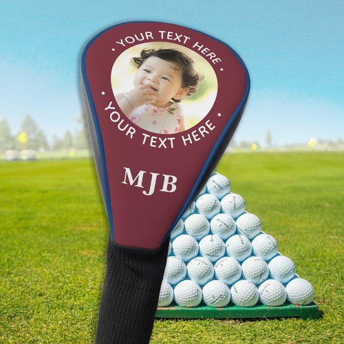 Simple Photo Personalized 3 Initial Monogram Golf Head Cover