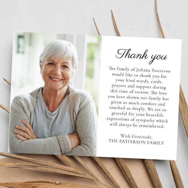 Simple Photo Personalized Message Funeral  Thank You Card (Creator Uploaded)