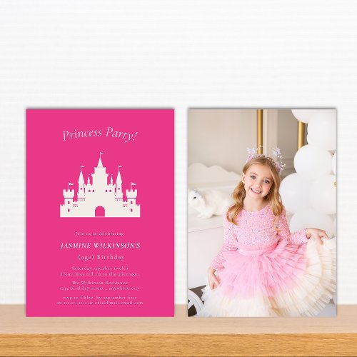 Simple photo pink  fairytail princess birthday invitation