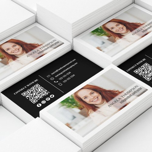 Simple Photo Professional QR Code Black Business Card